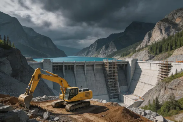 Excavator at hydroelectric dam project