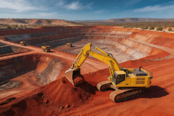 Mining excavator in iron ore pit