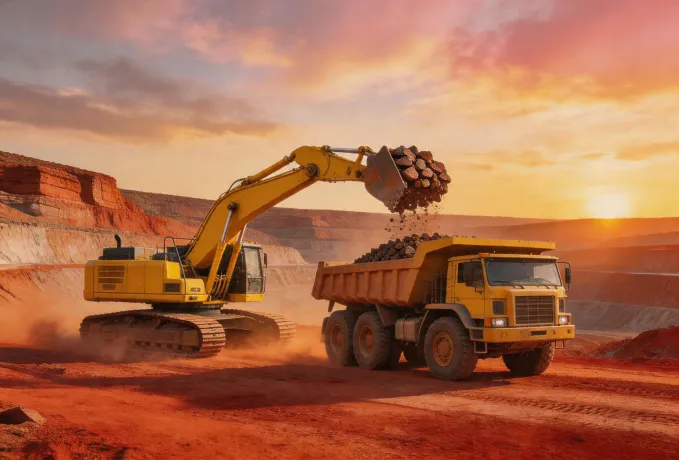 Komatsu mining excavator loading dump truck