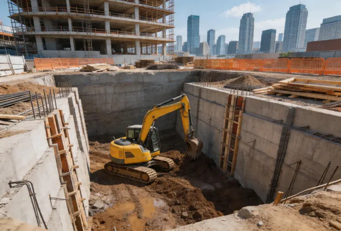 Komatsu compact excavator building foundation
