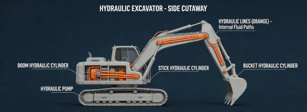 Komatsu excavator cutaway technical view